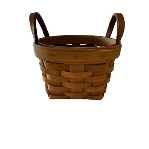 LONGABERGER 1992 Small Mini Round Planter Basket Leather Handles 4.5 x 3 in Tall